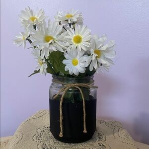 Artificial White Daisy Arrangement in Glass Jar with black paint